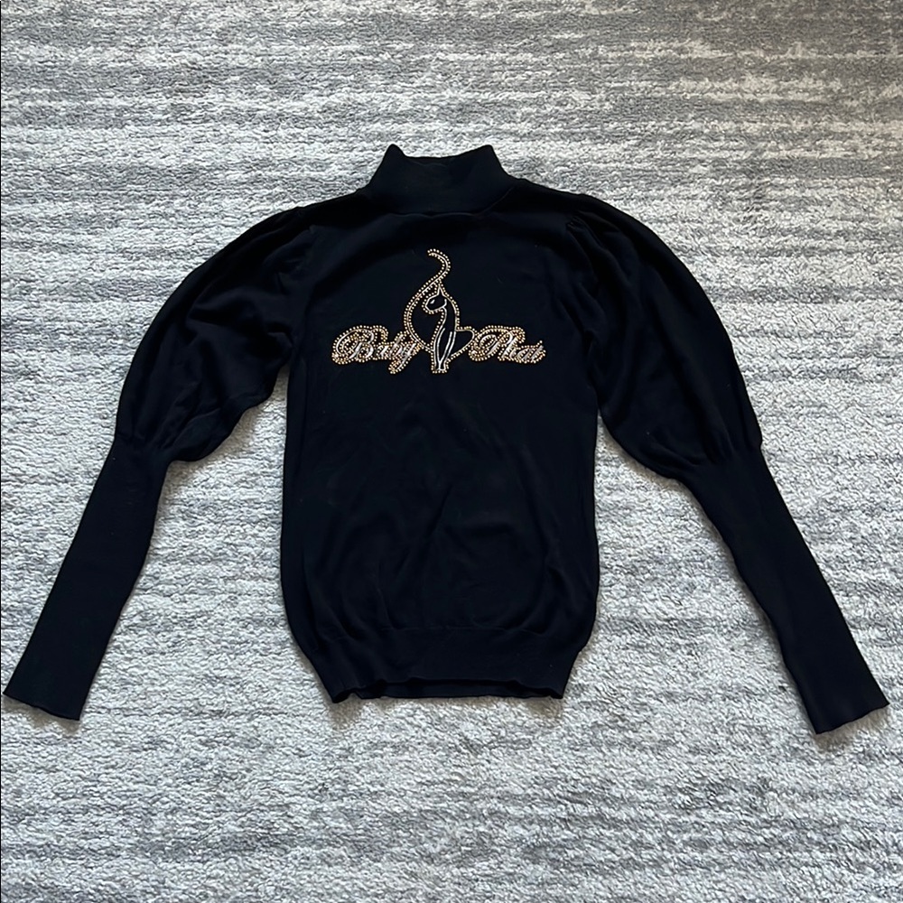 Vintage Baby Phat Black Long Sleeve Turtleneck with Gold Embroidery